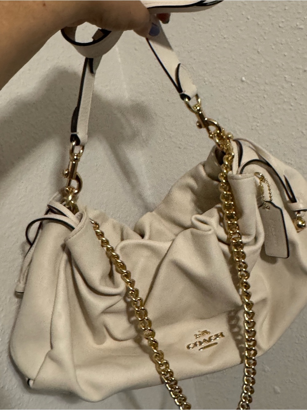 Coach Faye Cream Leather Shoulder Bag with Gold Chain